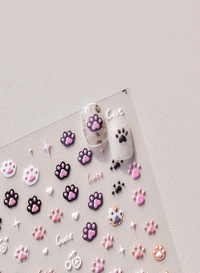 LRKNNO Cat Paw Nail Art Stickers Decals 5D Self-Adhesive Nail Decals Pink Embossed Cat Paw Nails Design Stickers Cute Nails Art Supplies for Women Girls Manicure Decorations - Image 2
